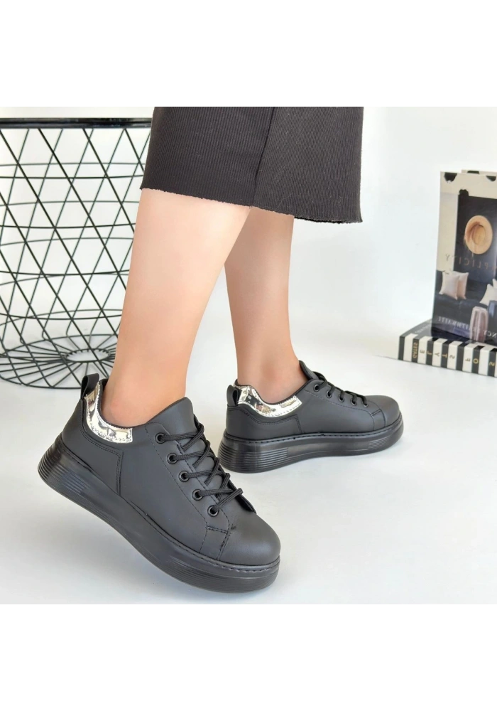 Sofio Siyah Cilt Bağcıklı Spor Ayakkabı