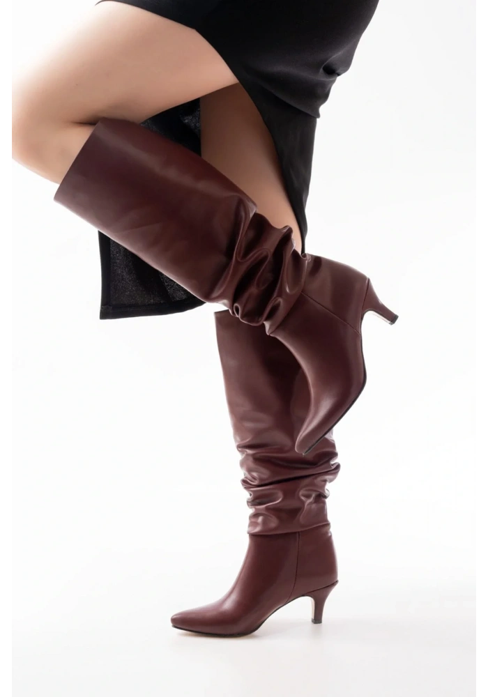 SR-2001 Bordo İnce Topuklu Günlük Bayan Çizme