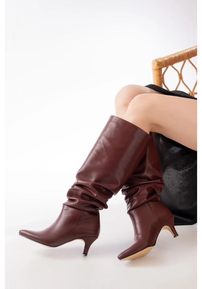 SR-2001 Bordo İnce Topuklu Günlük Bayan Çizme