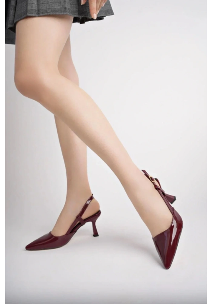 ST-002 Bordo Rugan Günlük 7 cm Topuklu Bayan Ayakkabı