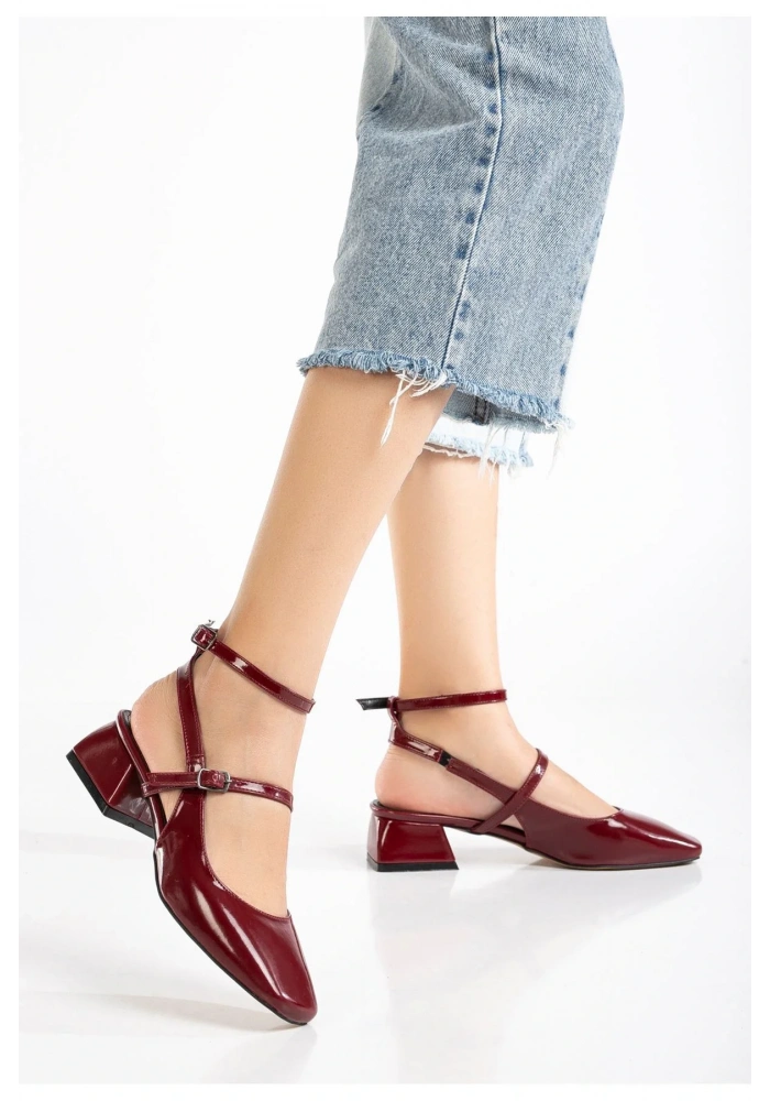 ST-003 Bordo Rugan Günlük 4 cm Topuklu Bayan Ayakkabı