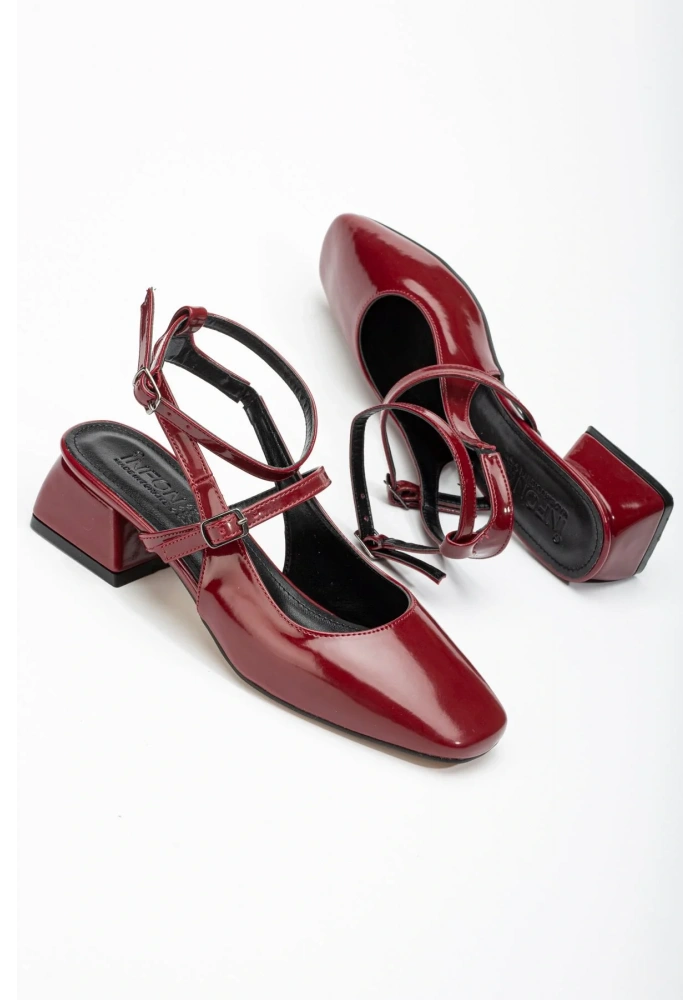 ST-003 Bordo Rugan Günlük 4 cm Topuklu Bayan Ayakkabı
