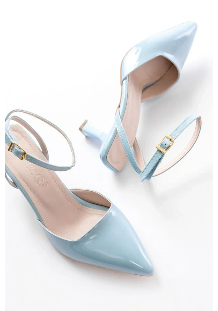 ST-004 Bebe Mavi Rugan Günlük 7 cm Topuklu Bayan Ayakkabı