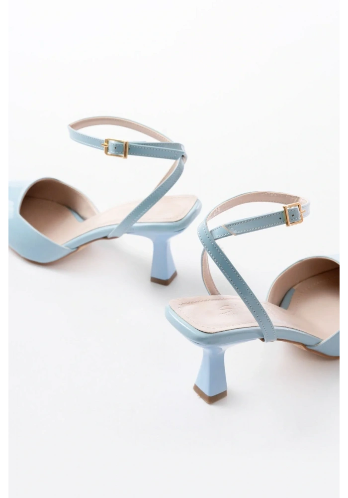 ST-004 Bebe Mavi Rugan Günlük 7 cm Topuklu Bayan Ayakkabı