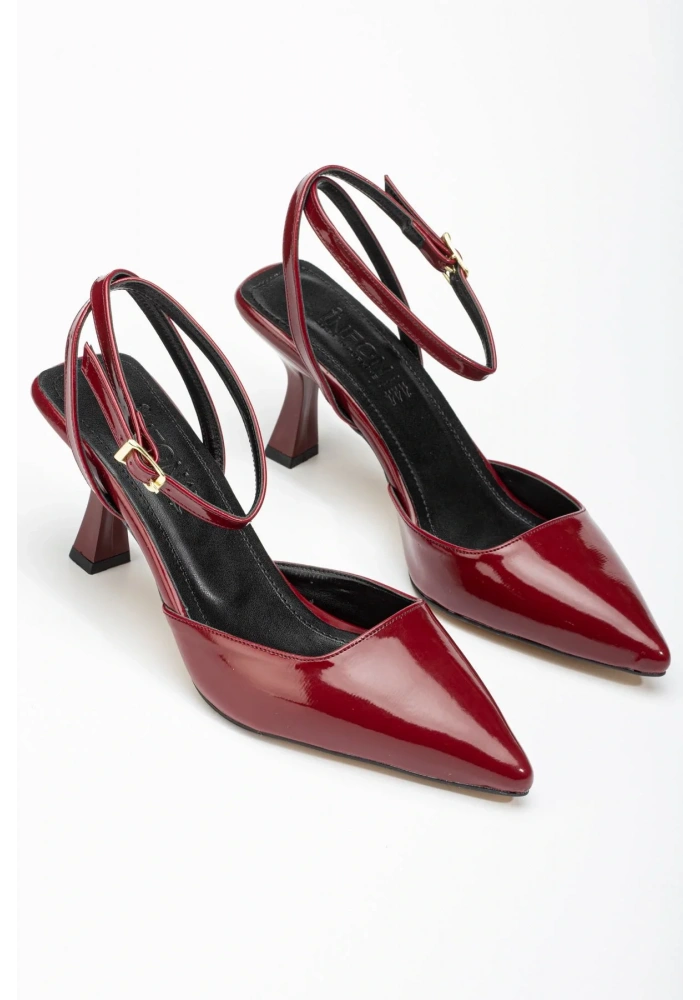 ST-004 Bordo Rugan Günlük 7 cm Topuklu Bayan Ayakkabı