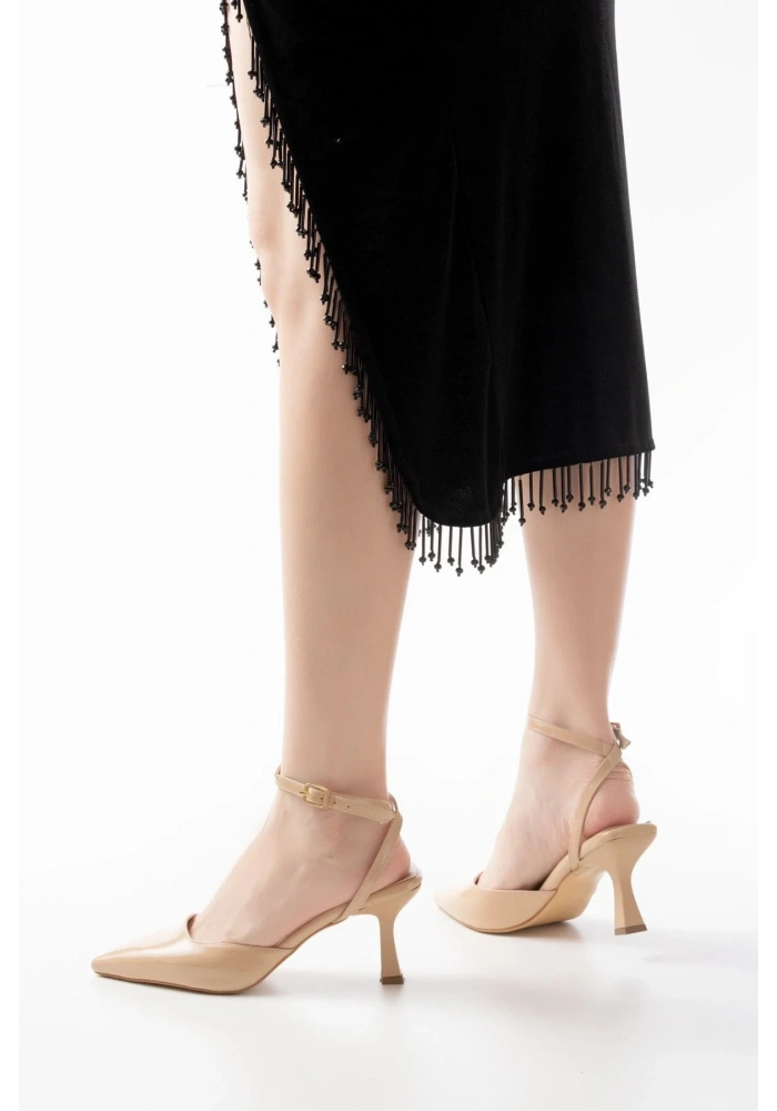 ST-004 Nut Rugan Günlük 7 cm Topuklu Bayan Ayakkabı