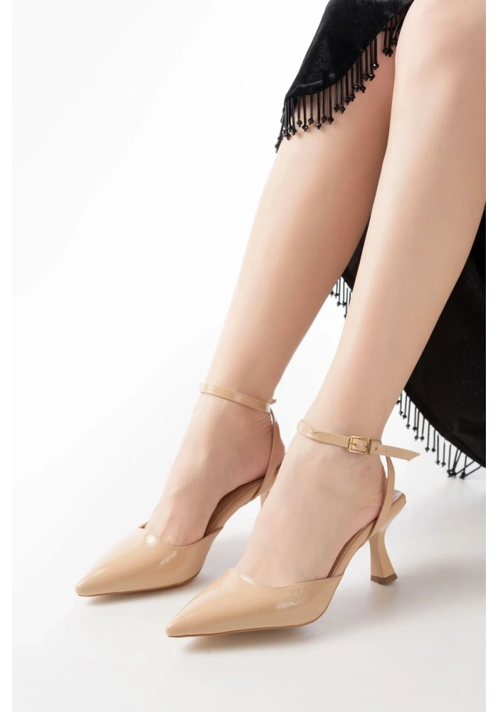 ST-004 Nut Rugan Günlük 7 cm Topuklu Bayan Ayakkabı