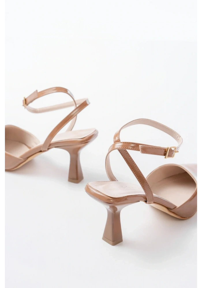ST-004 Vizon Rugan Günlük 7 cm Topuklu Bayan Ayakkabı