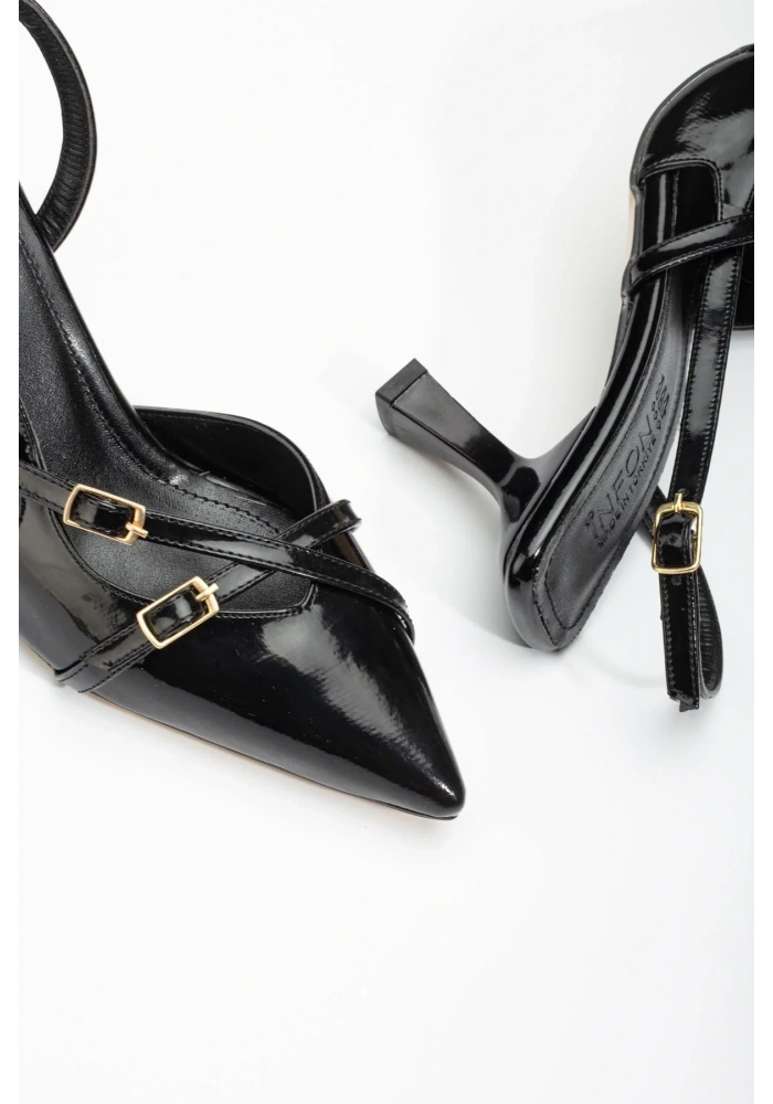 ST-005 Siyah Rugan Günlük 7 cm Topuklu Bayan Ayakkabı