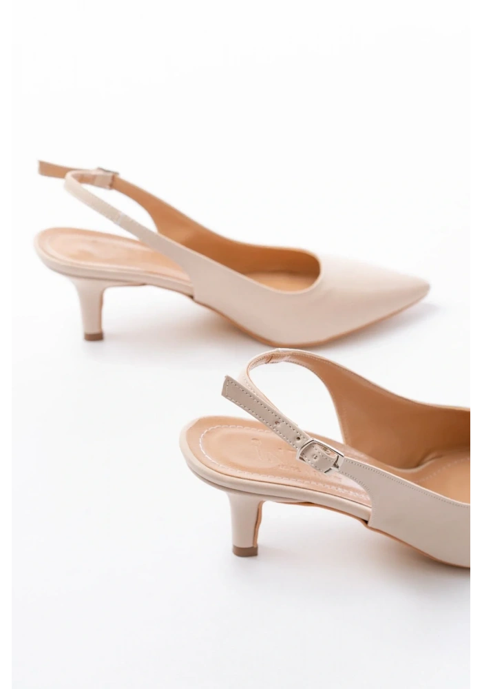ST-1152 Bej Günlük 7 cm Topuklu Kadın Ayakkabı