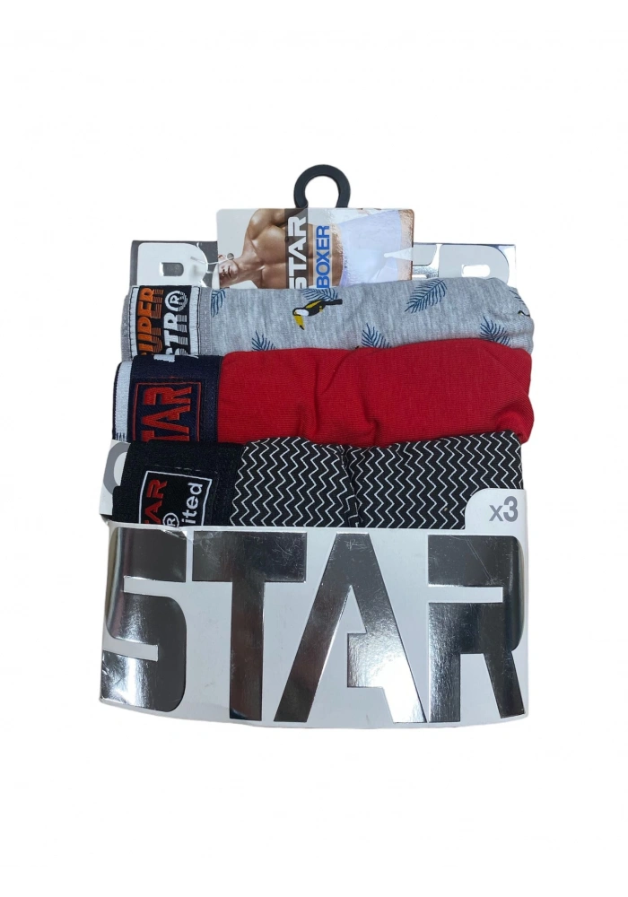 Star 105 Desenli Jakar Erkek 3lü Kemer Boxer