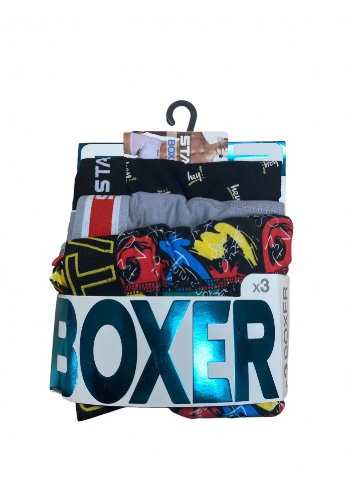 Star 105 Desenli Jakar Erkek 3lü Kemer Boxer