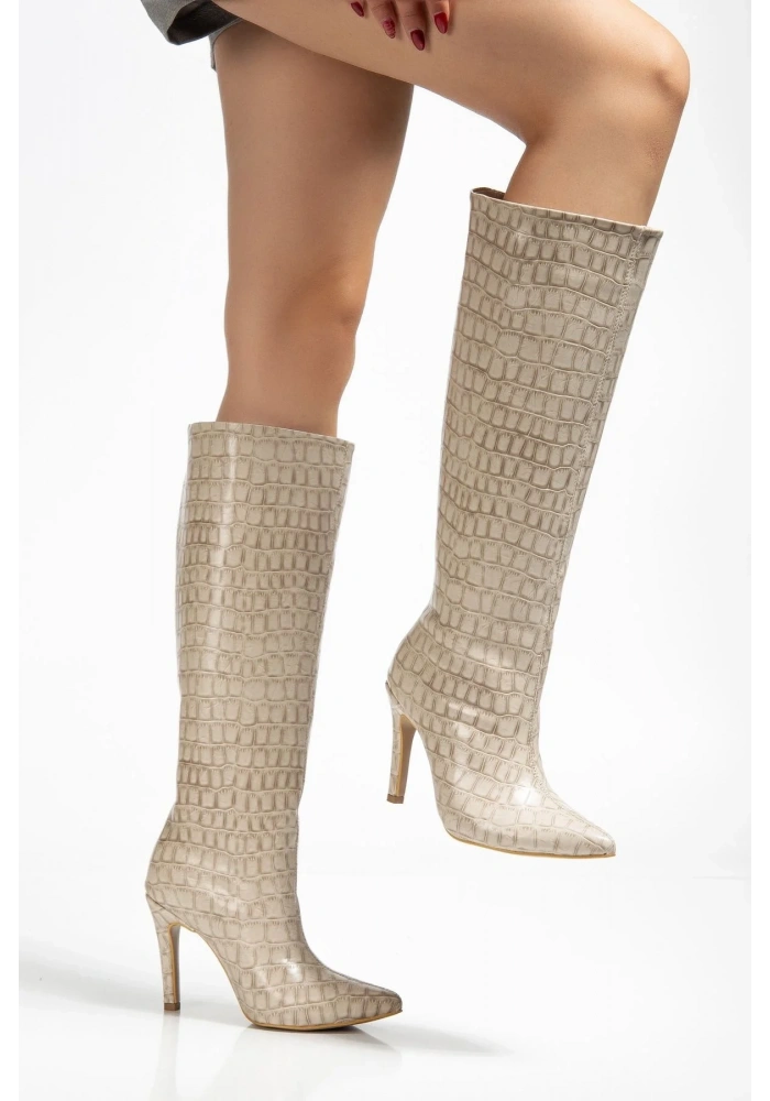 SYT-2004 Bej Kroko Günlük Bayan Çizme