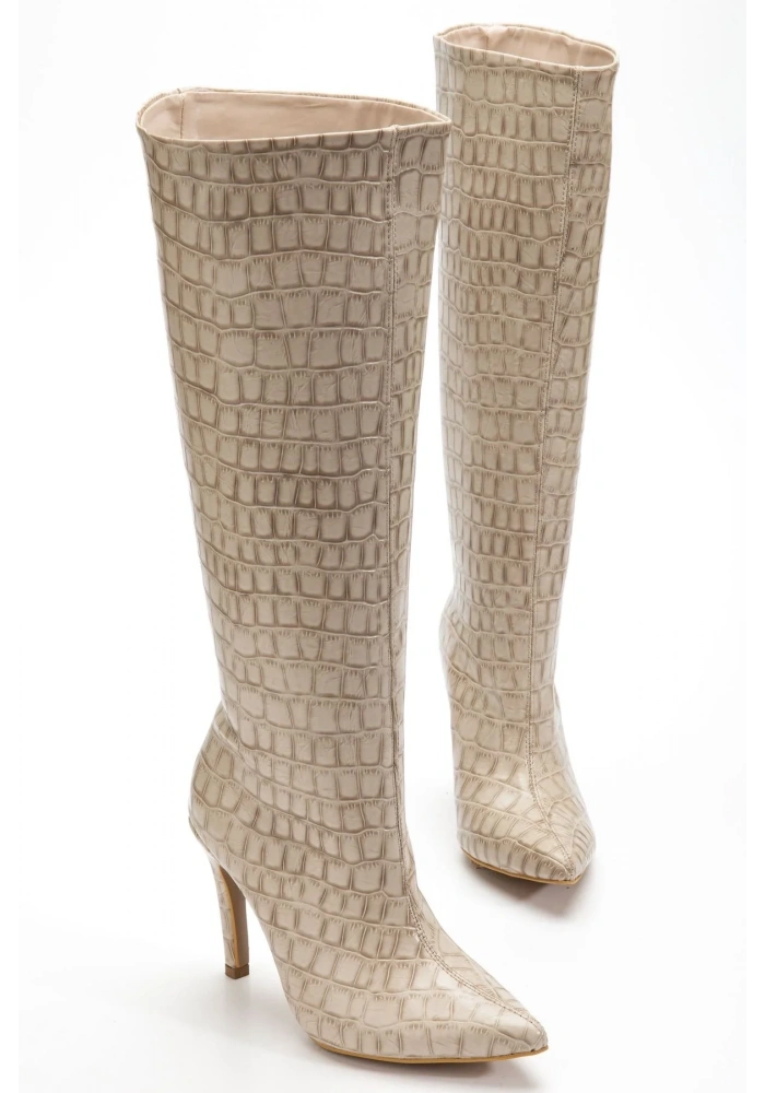 SYT-2004 Bej Kroko Günlük Bayan Çizme