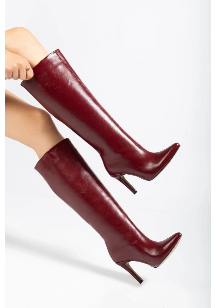 SYT-2004 Bordo Kırışık Rugan Günlük Bayan Çizme