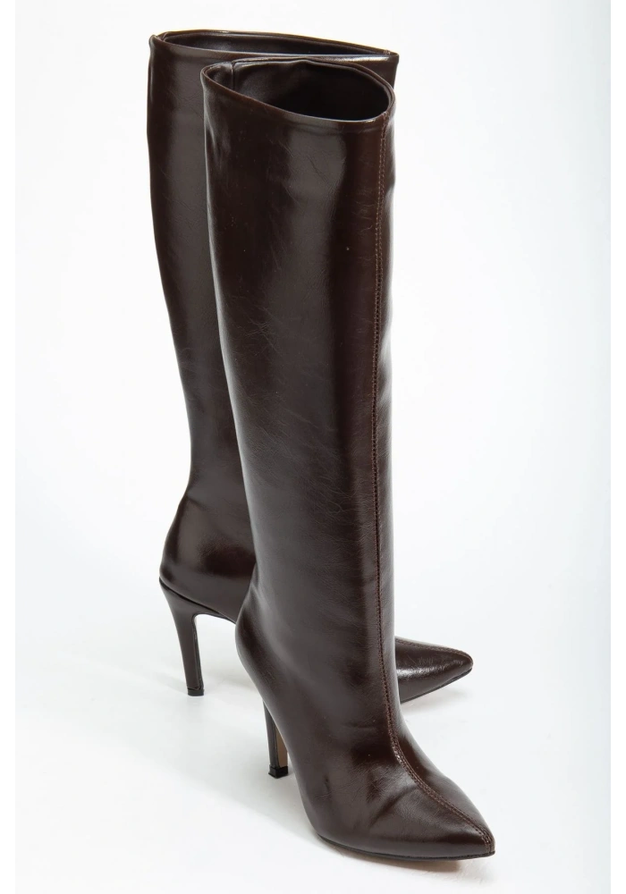 SYT-2004 Kahve Kırışık Rugan Günlük Bayan Çizme