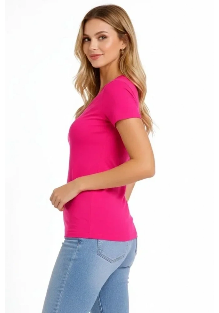 T-Shirt V Yaka Slim Fit Likralı Tişört Günlük Basic Body - Pembe