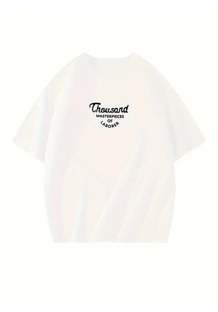 Kadın Thousand  Baskılı Oversize Bisiklet Yaka T-shirt - Beyaz