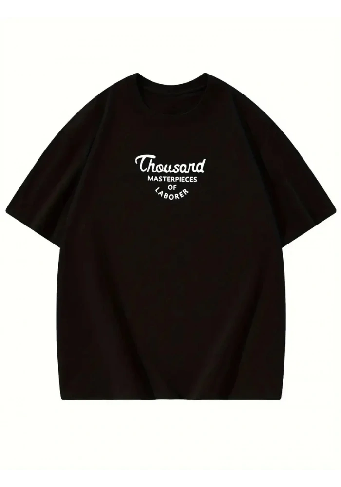 Kadın Thousand Baskılı Oversize Bisiklet Yaka T-shirt - Siyah