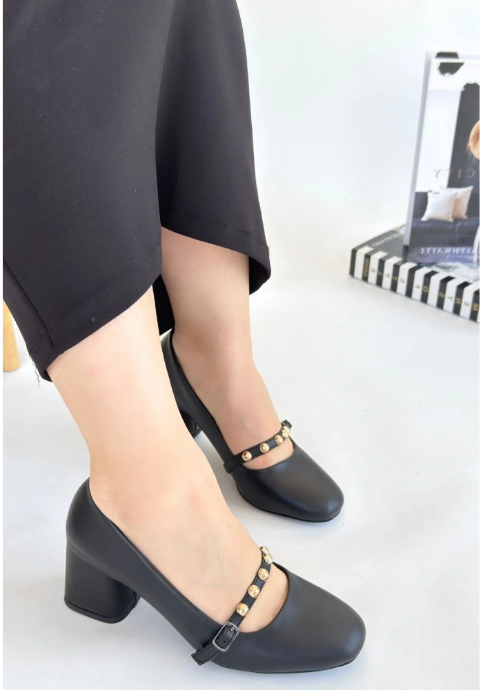 Tino Siyah Cilt Topuklu Ayakkabı