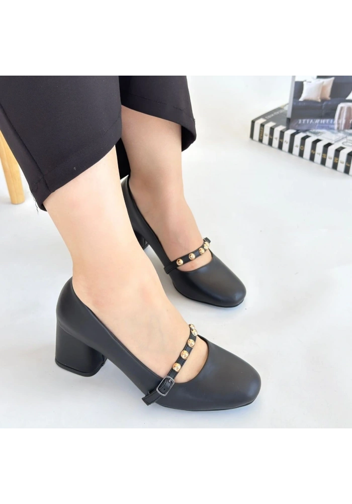 Tino Siyah Cilt Topuklu Ayakkabı