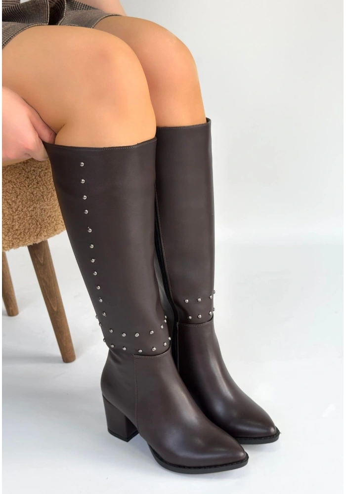 Tiyan Kahverengi Cilt Topuklu Çizme