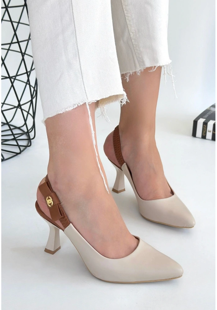 Toran Bej Cilt Topuklu Ayakkabı