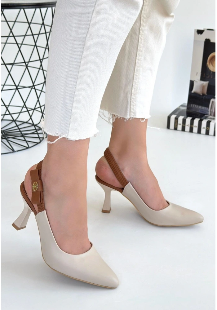 Toran Bej Cilt Topuklu Ayakkabı