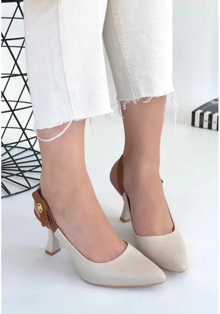 Toran Bej Cilt Topuklu Ayakkabı