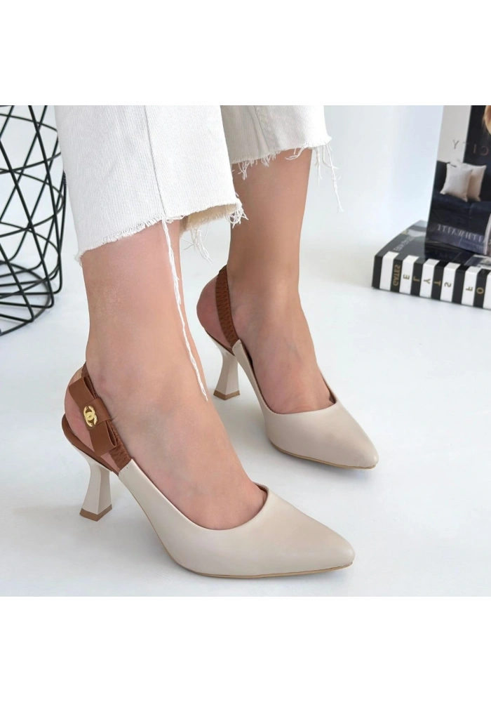 Toran Bej Cilt Topuklu Ayakkabı