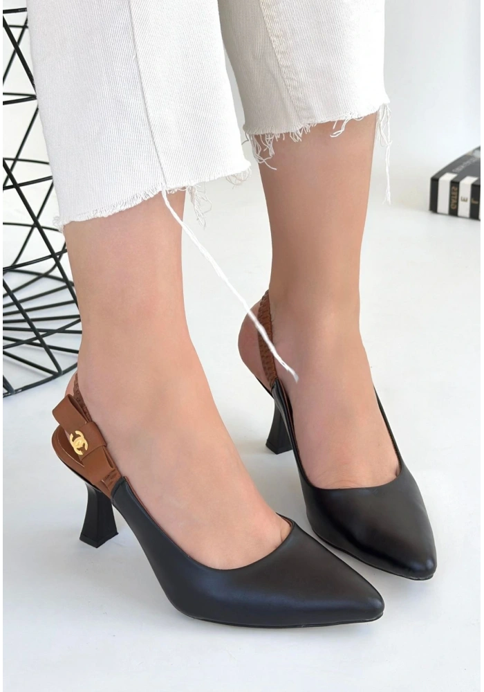 Toran Siyah Cilt Topuklu Ayakkabı