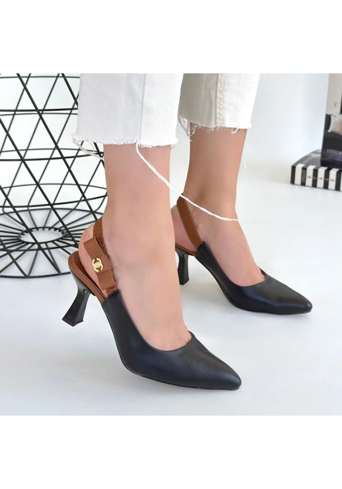 Toran Siyah Cilt Topuklu Ayakkabı