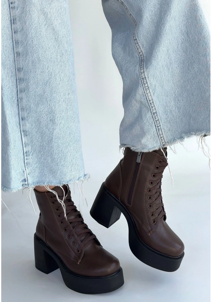 Tsan Kahverengi Cilt Bağcıklı Topuklu Bot