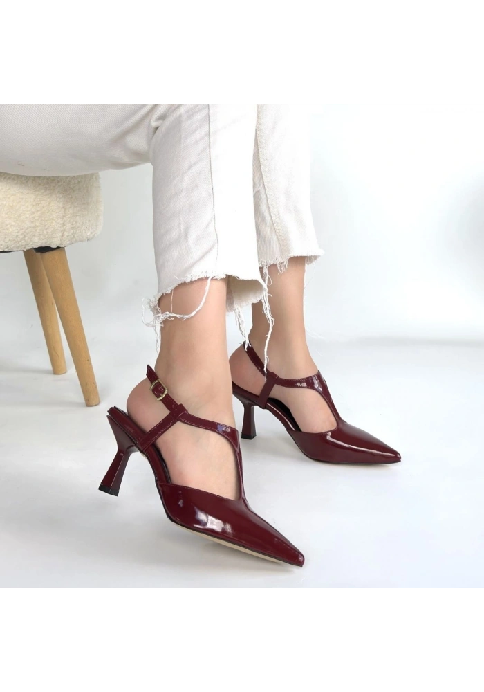 Tula Bordo Rugan Topuklu Ayakkabı