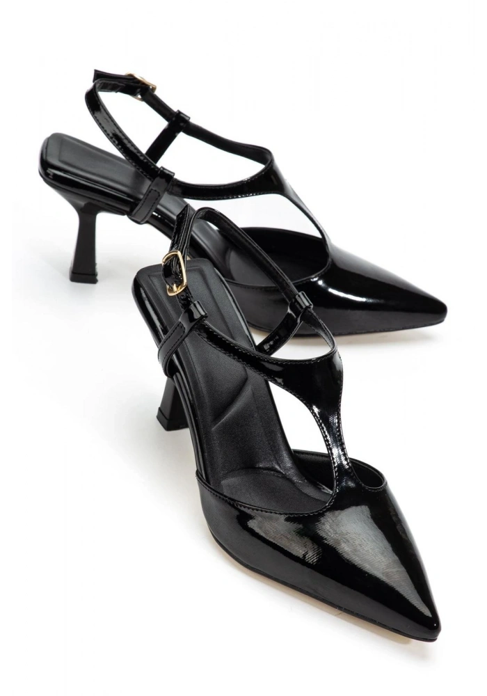 Tula Siyah Rugan Topuklu Ayakkabı