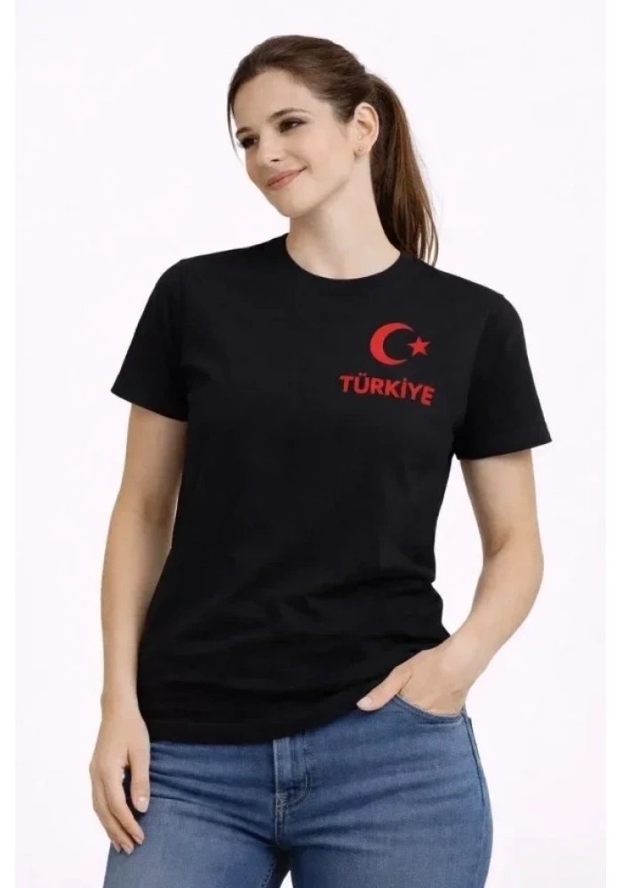 TÜRKİYE Ay Yıldız Baskılı Taraftar Forma T-Shirt - Siyah