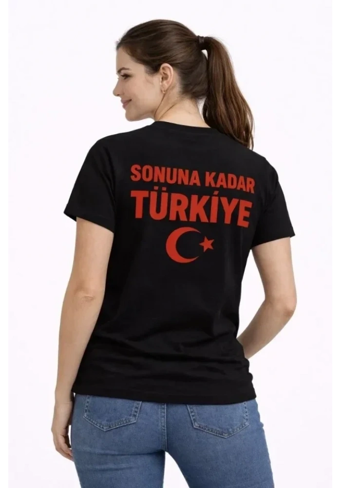 TÜRKİYE Ay Yıldız Baskılı Taraftar Forma T-Shirt - Siyah