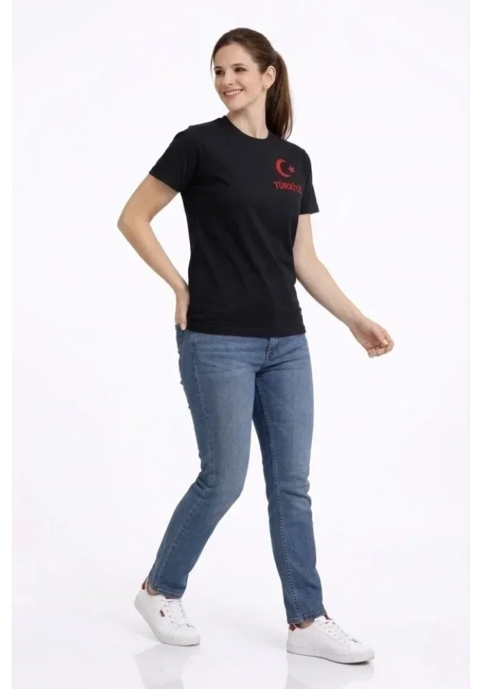TÜRKİYE Ay Yıldız Baskılı Taraftar Forma T-Shirt - Siyah