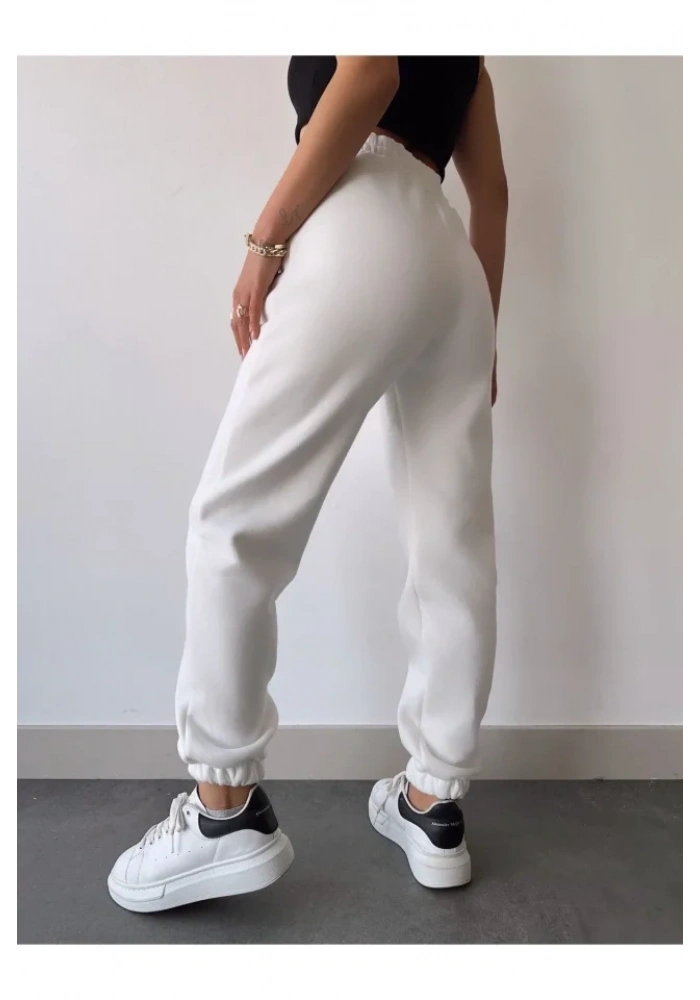 Üç İplik Basic Lastikli Eşofman Pantolon - Beyaz