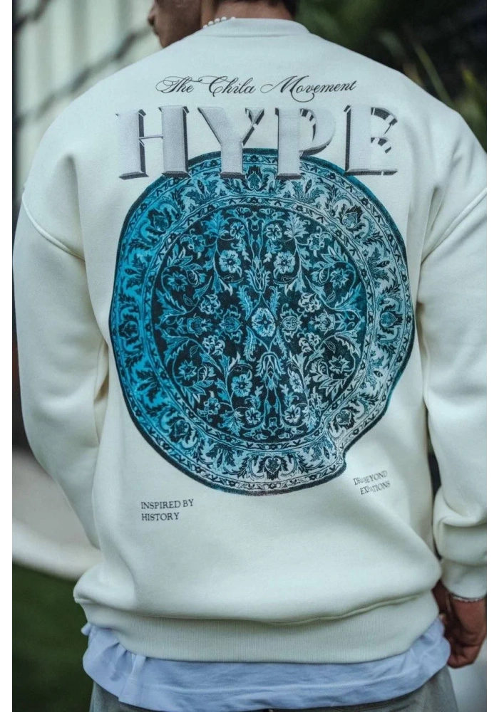 Üç İplik Bisiklet Yaka Baskılı SweatShirt - Beyaz