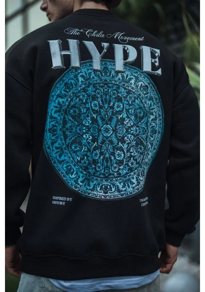 Üç İplik Bisiklet Yaka Baskılı SweatShirt - Siyah