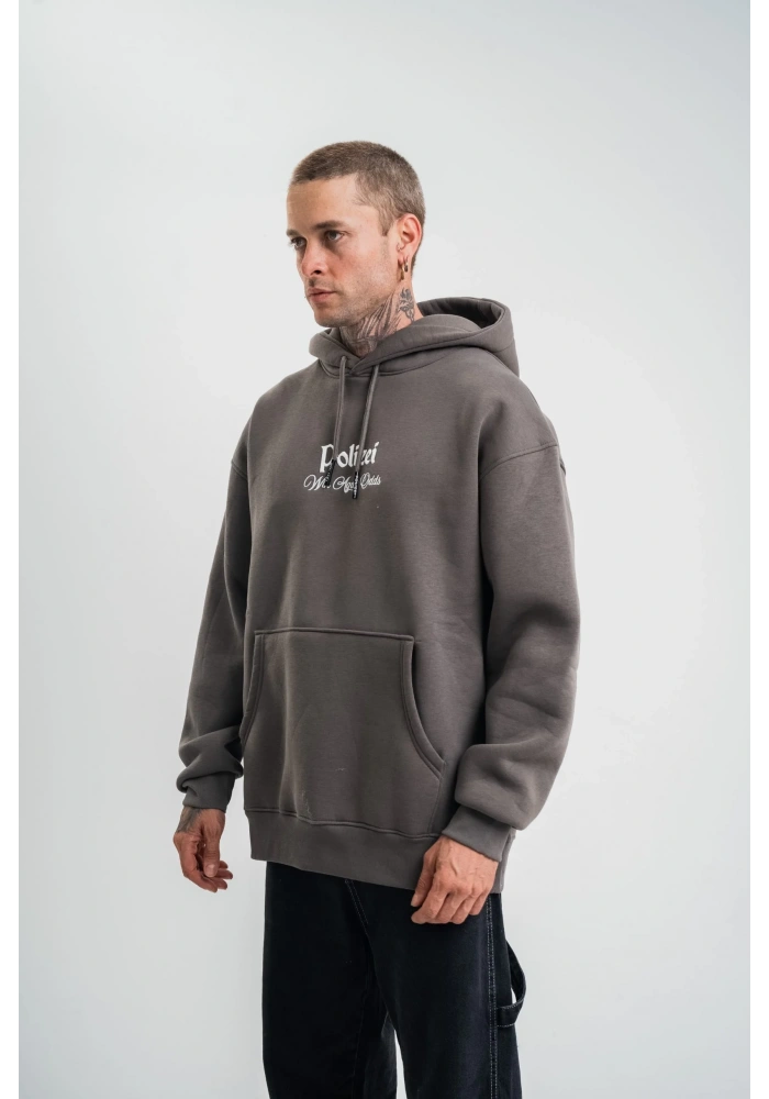 Üç İplik Kapşonlu Dijital Patchli SweatShirt - Füme