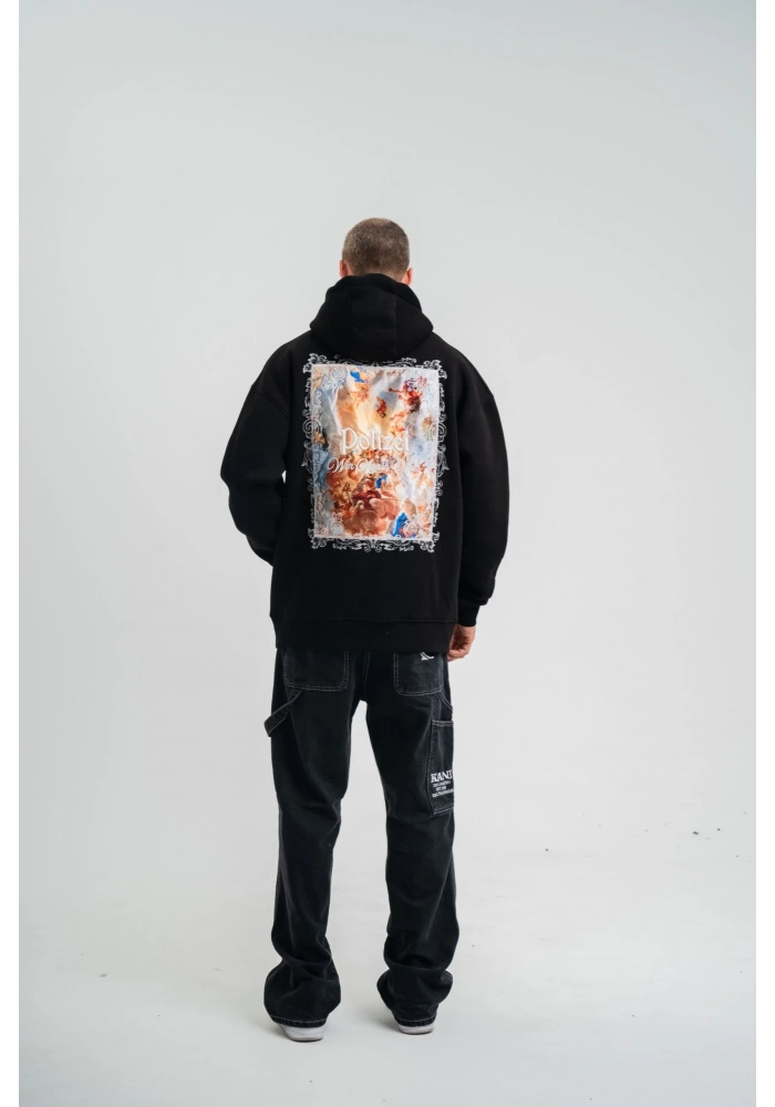 Üç İplik Kapşonlu Dijital Patchli SweatShirt - Siyah