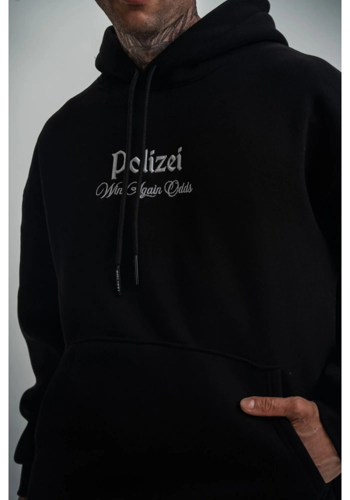 Üç İplik Kapşonlu Dijital Patchli SweatShirt - Siyah