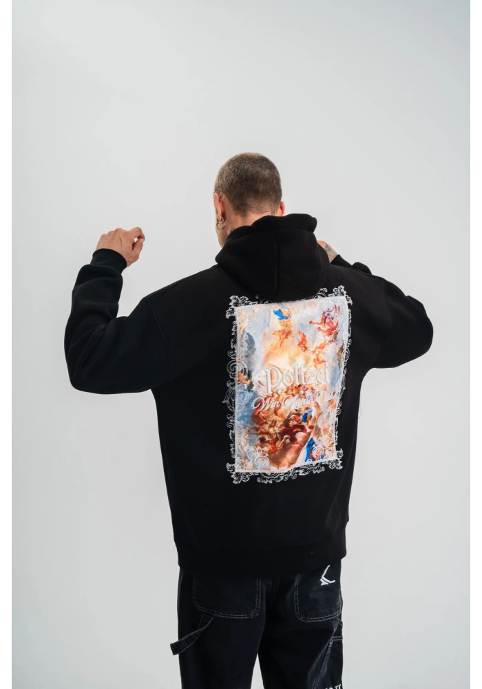 Üç İplik Kapşonlu Dijital Patchli SweatShirt - Siyah