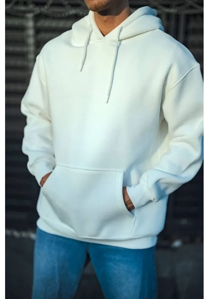 Üç İplik Penye Kapşonlu Basic SweatShirt - Beyaz