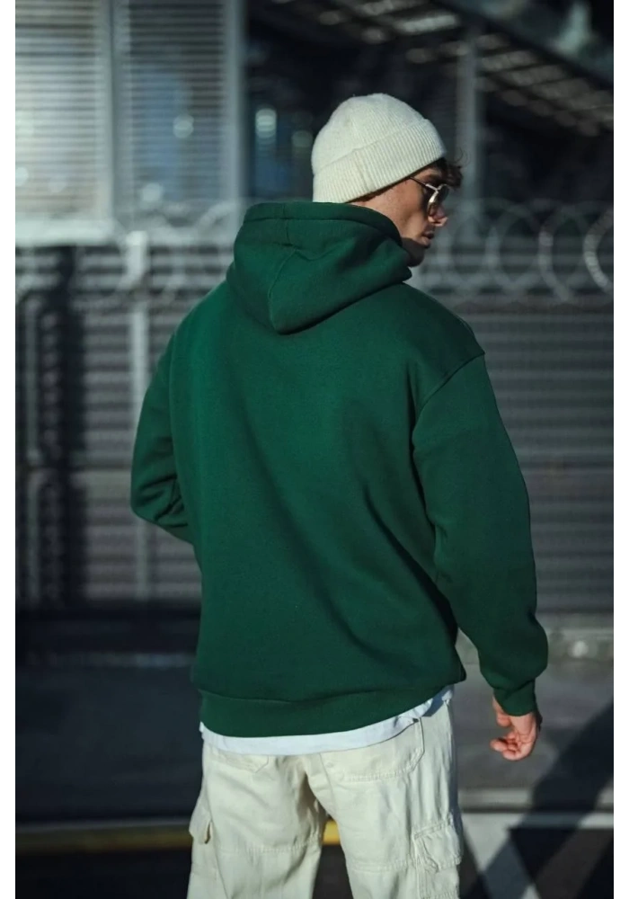 Üç İplik Penye Kapşonlu Basic SweatShirt - Haki