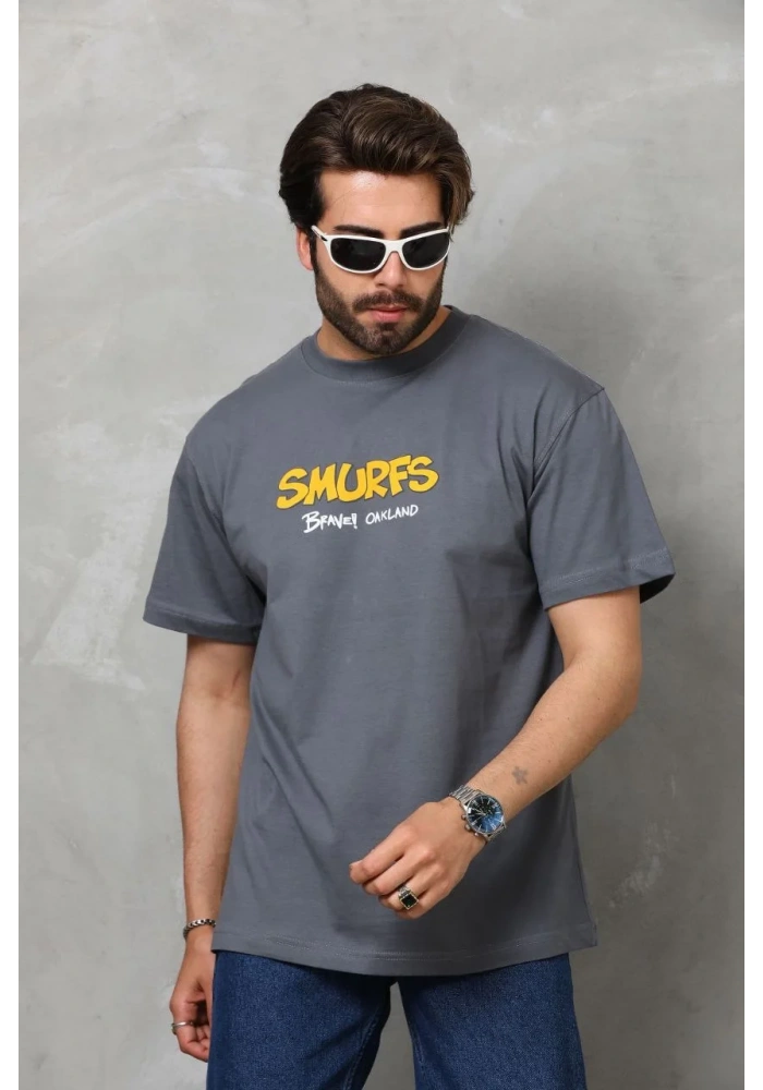 Erkek  Basic Bisiklet Yaka  T-Shirt - Füme