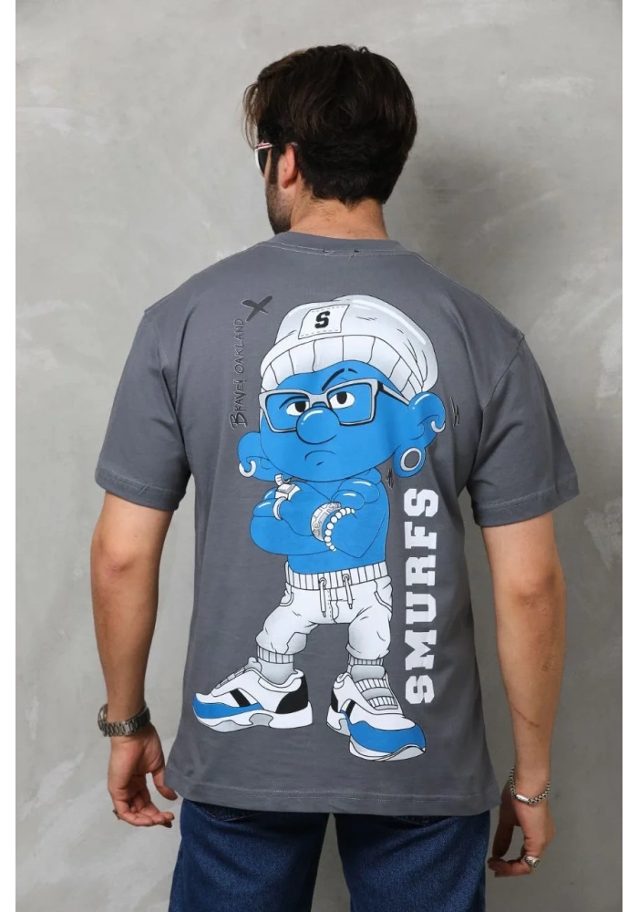 Erkek  Basic Bisiklet Yaka  T-Shirt - Füme