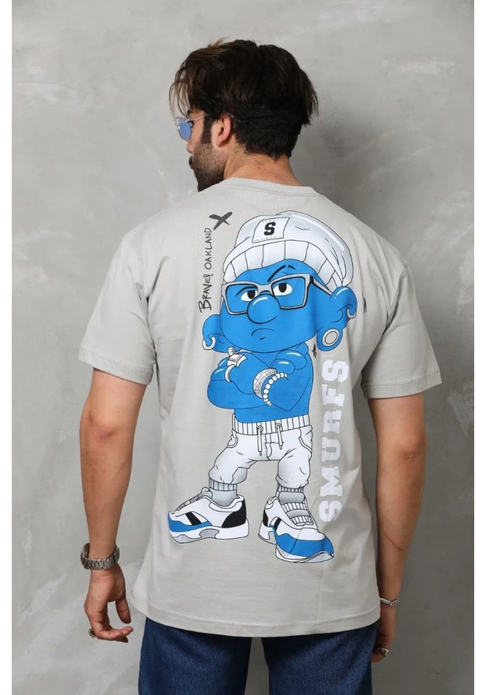 Erkek  Basic Bisiklet Yaka Oversize T-Shirt - Gri